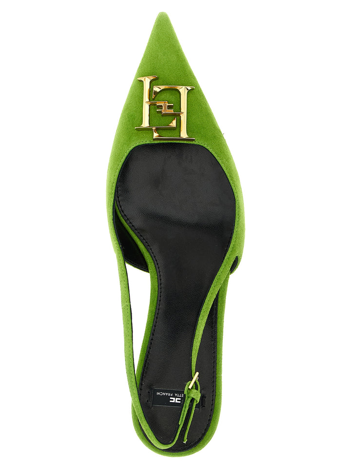 Elisabetta Franchi Suede Slingbacks Decollete - Verde | f9e9a9257736dbc59f55012fb9ee66587996a220