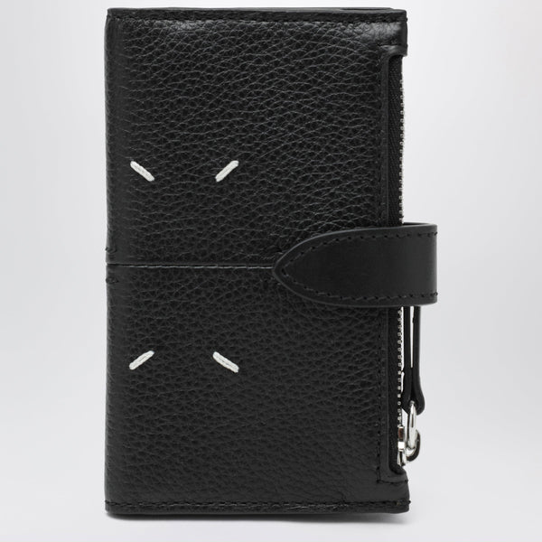 Black Leather Zip Card Holder With Coin Purse