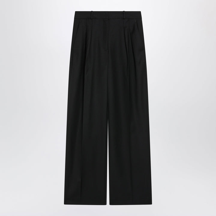 Loulou De Saison Pantalon Plissé Noir en Laine Mélangée