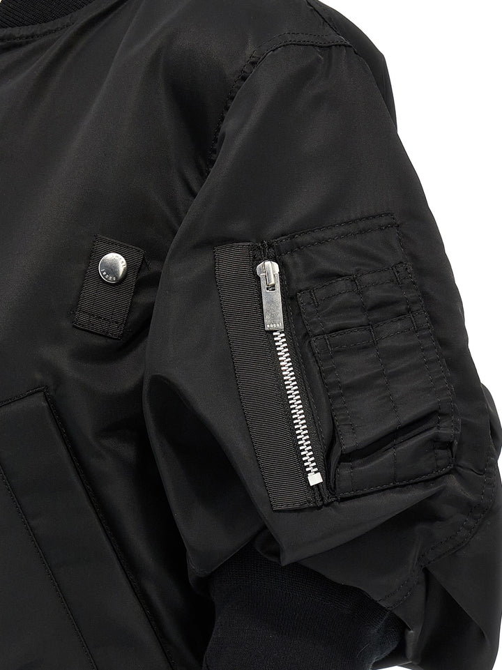 Sacai 3/4 Sleeve Bomber Jacket Puffer Jackets - Nero | 735f62fea3cb32b38dd10a00e11479c1da26d6ed