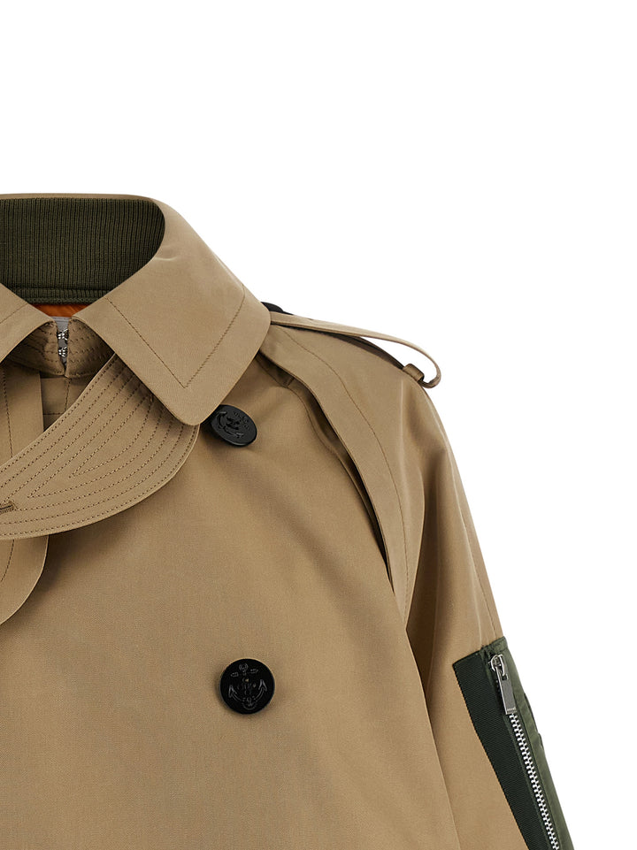 Sacai Double Layer Trench Coat Trench e Impermeabili - Beige | c46452791f7b2c039b7892290d28924dcb44feba