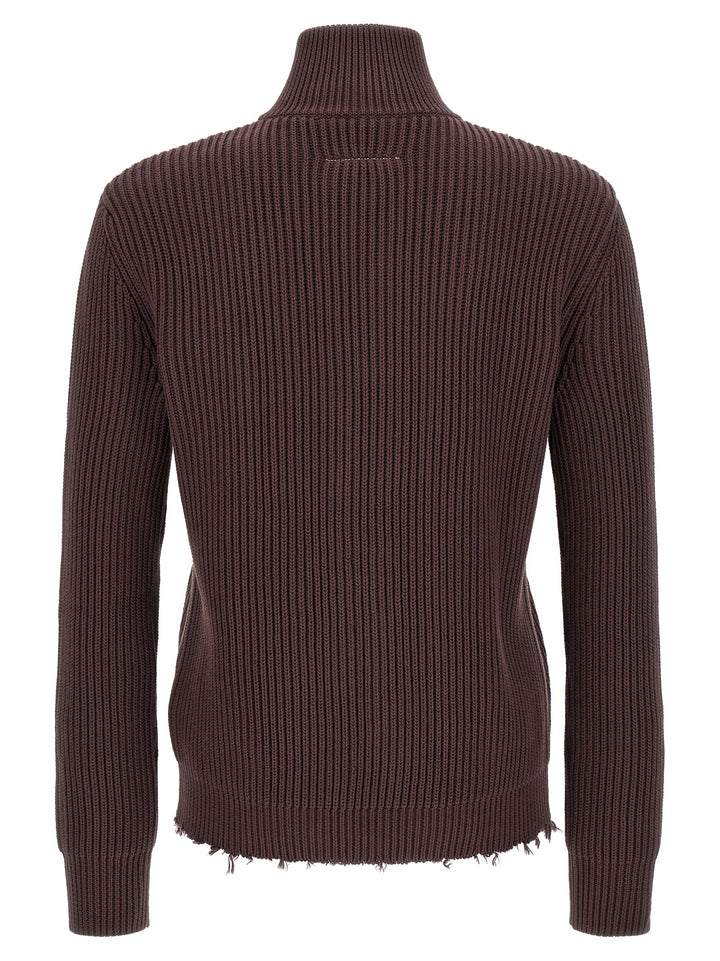Mm6 Maison Margiela Ribbed Cotton Turtleneck Sweater Maglioni - Marrone | 96dd9363e6f7ea0c3c886c2b799a37d4791338f6
