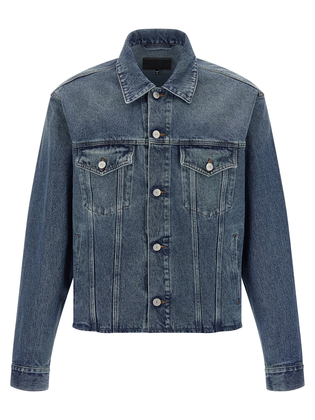 Mm6 Maison Margiela Raw Cut Denim Jacket Puffer Jackets - Blu | 115950449c84d20167e05eebfb25df9a5e765e5b