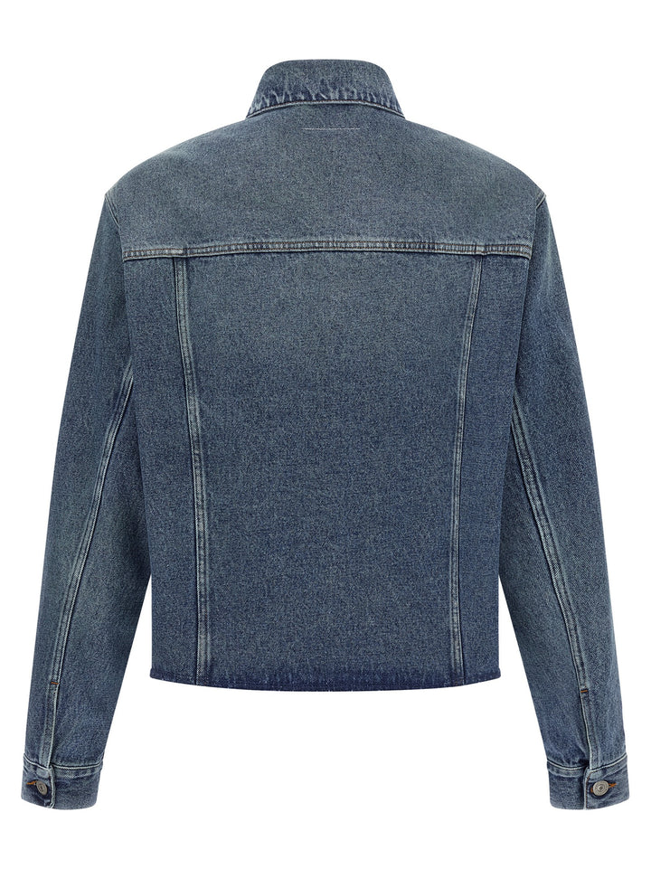 Mm6 Maison Margiela Raw Cut Denim Jacket Puffer Jackets - Blu | 3f35ce33455e3c44680f420441498c094fc39b3f