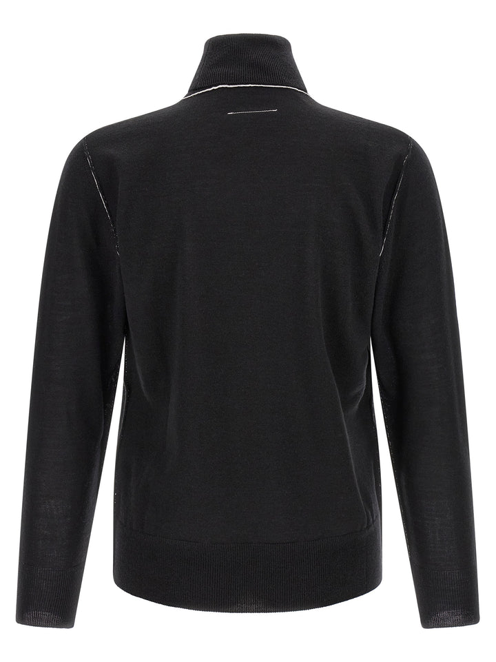 Mm6 Maison Margiela Turtleneck Sweater With Contrast Stitching Maglioni - Nero | b04291a835468309dd61a6e26a335a5b7352438a