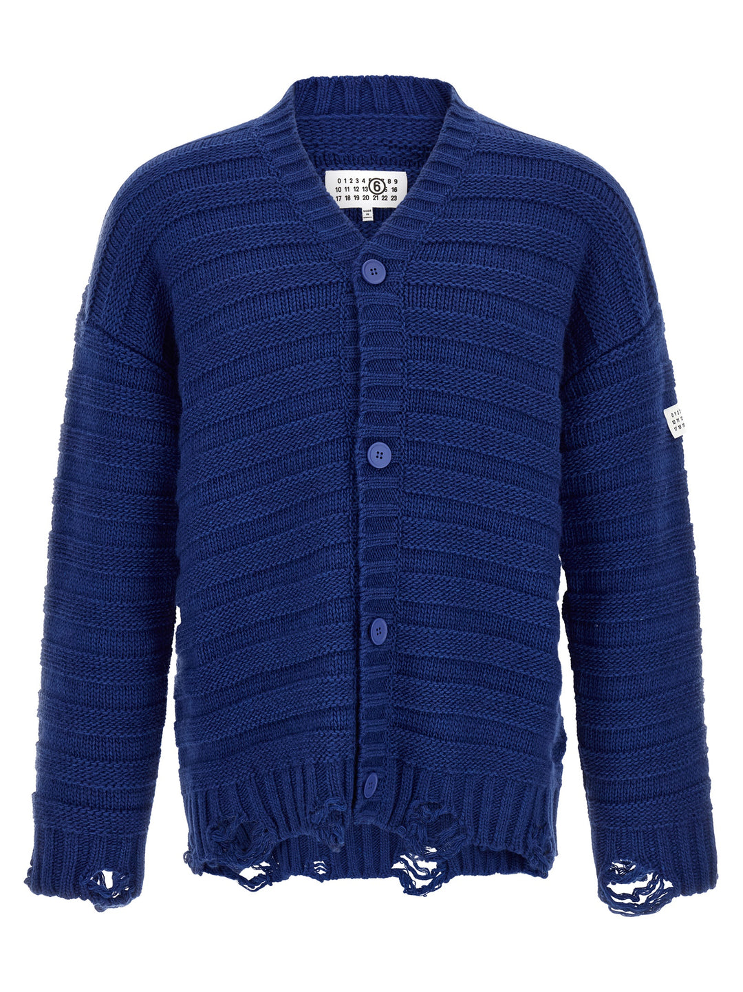 Mm6 Maison Margiela Distressed Wool Cardigan Maglioni - Blu | a309670fd7726c4f718fed195fd07d1b0239b84b