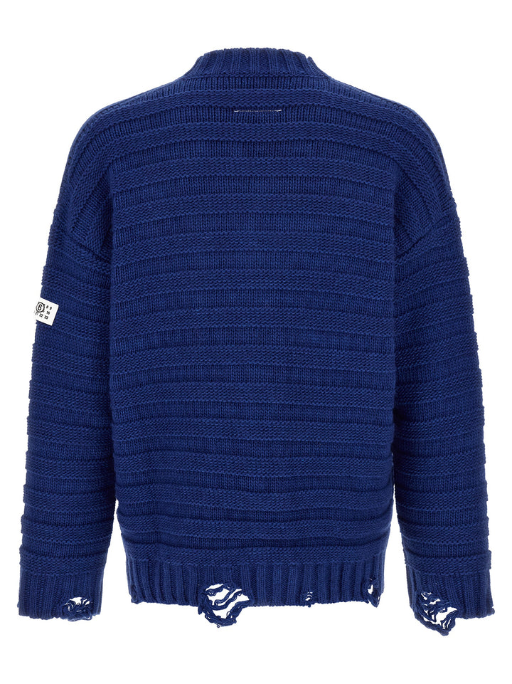 Mm6 Maison Margiela Distressed Wool Cardigan Maglioni - Blu | 38cdf72c05fc5943bba22ddd0cd05be923096612