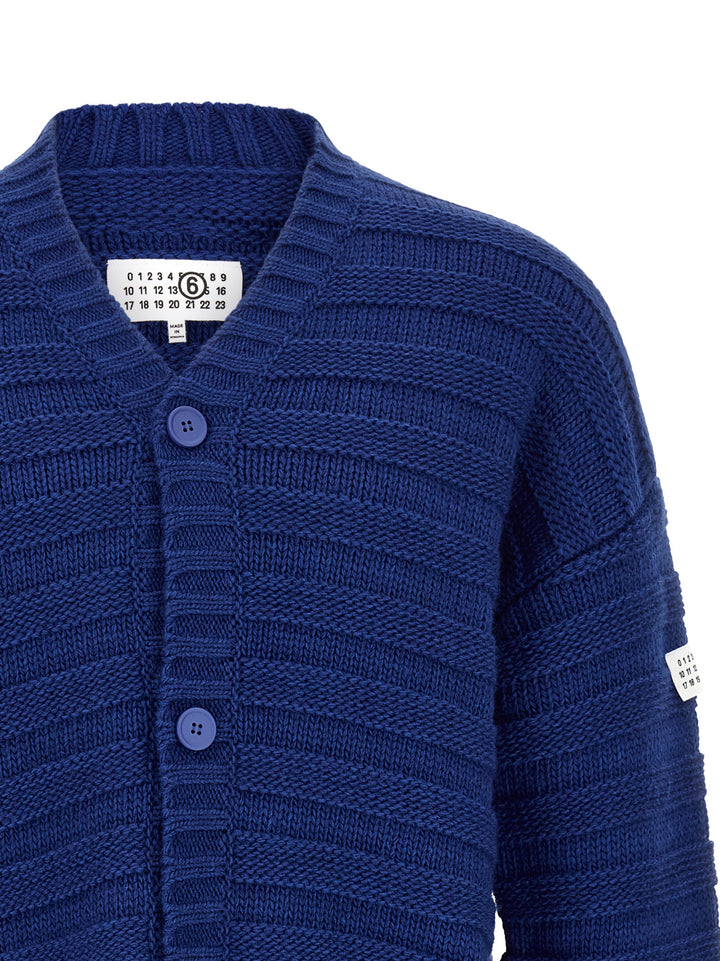 Mm6 Maison Margiela Distressed Wool Cardigan Maglioni - Blu | 3a4a80bc0f32f72b7b663e414075346d335e0a64