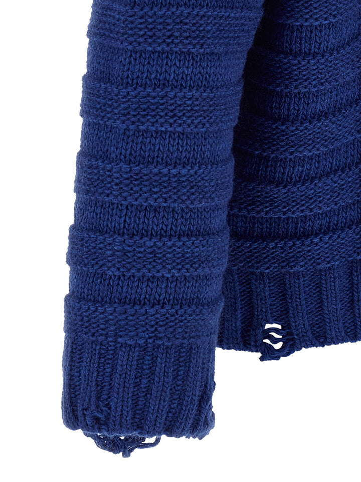 Mm6 Maison Margiela Distressed Wool Cardigan Maglioni - Blu | c3da31ef42e09f6efec48a740d21bbe145f43fea