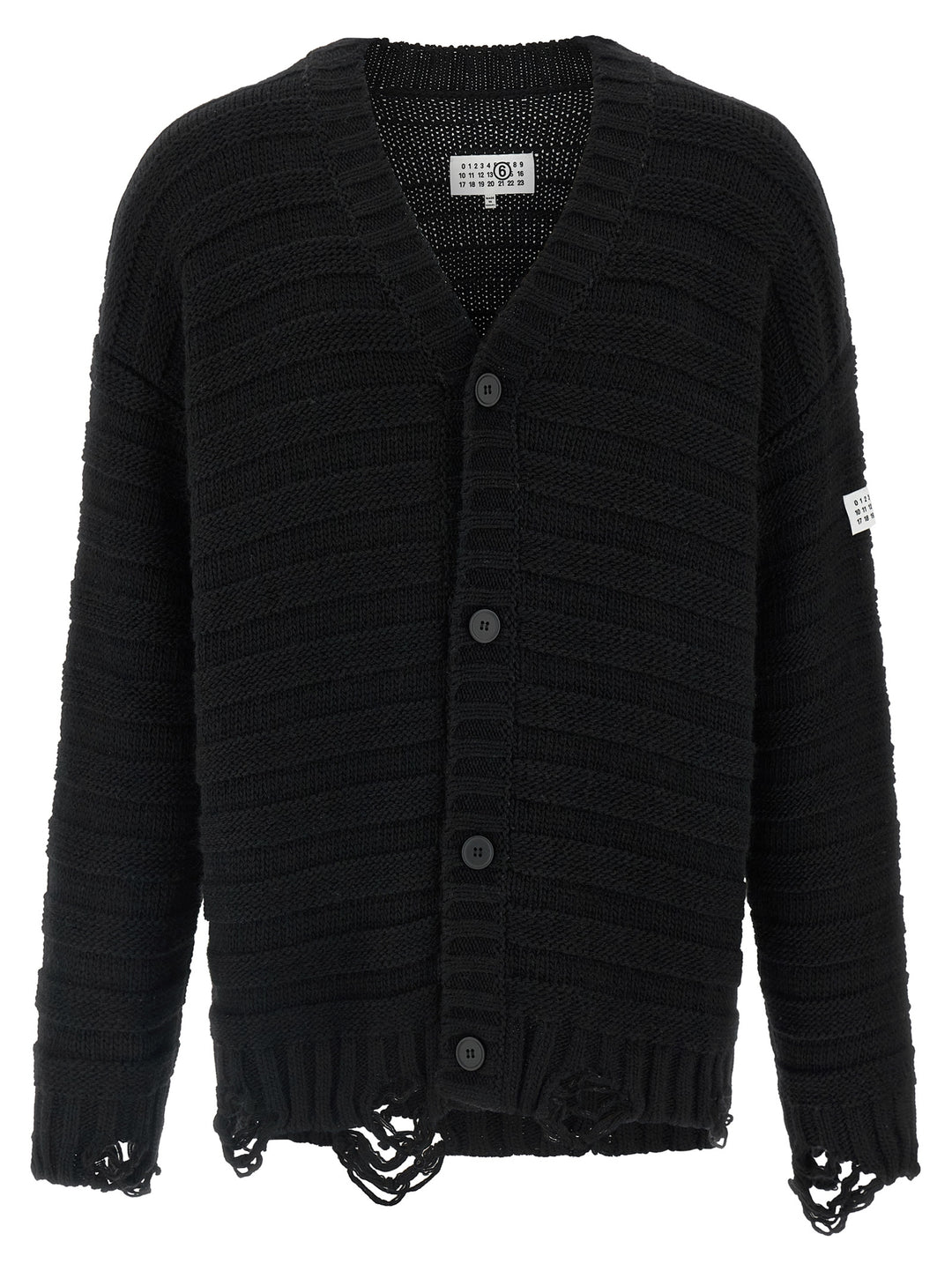 Mm6 Maison Margiela Distressed Wool Cardigan Maglioni - Nero | 8c42f2f7ef955053fe8784c03f120187dbc3647d