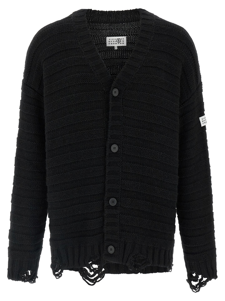 Mm6 Maison Margiela Distressed Wool Cardigan Maglioni - Nero | 8c42f2f7ef955053fe8784c03f120187dbc3647d
