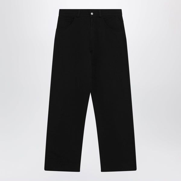Wide-Leg Cotton Trousers With Embroidered Logo, Black