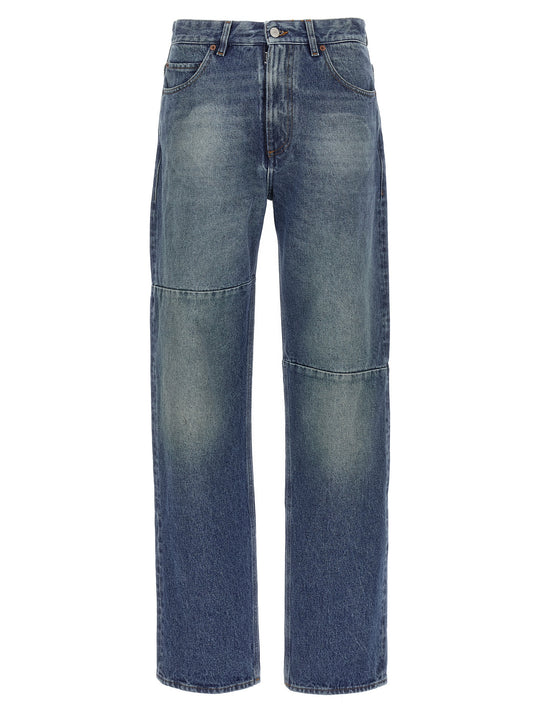 Asymmetric Stitching Jeans Blu
