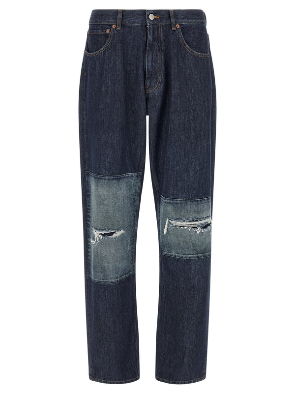 Patchwork Insert Jeans Blu