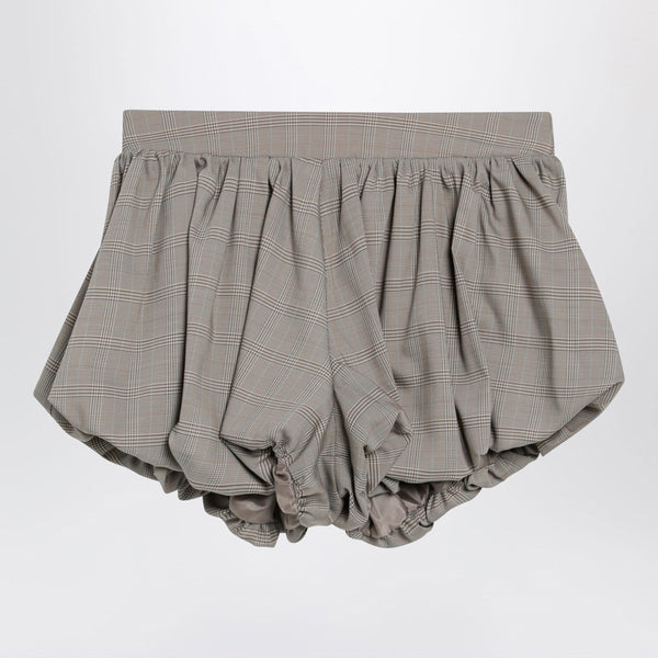 Beige Checkered Balloon Shorts In A Wool Blend