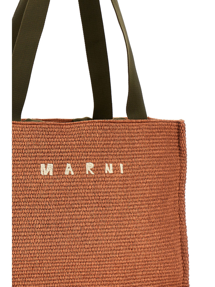 Large Shopping Bag With Logo Embroidery Tote Beige
