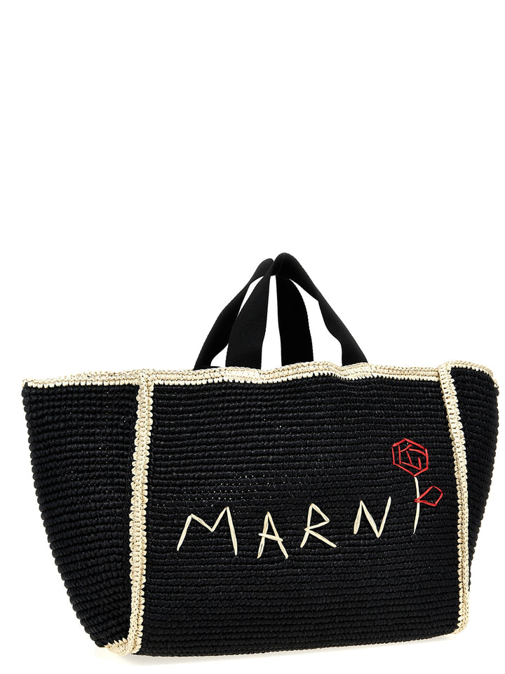 Macramé Shopping Bag Tote Bianco/Nero