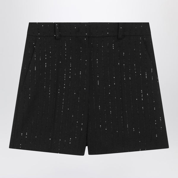 Black Shorts With Pinstripe-Effect Micro Sequins