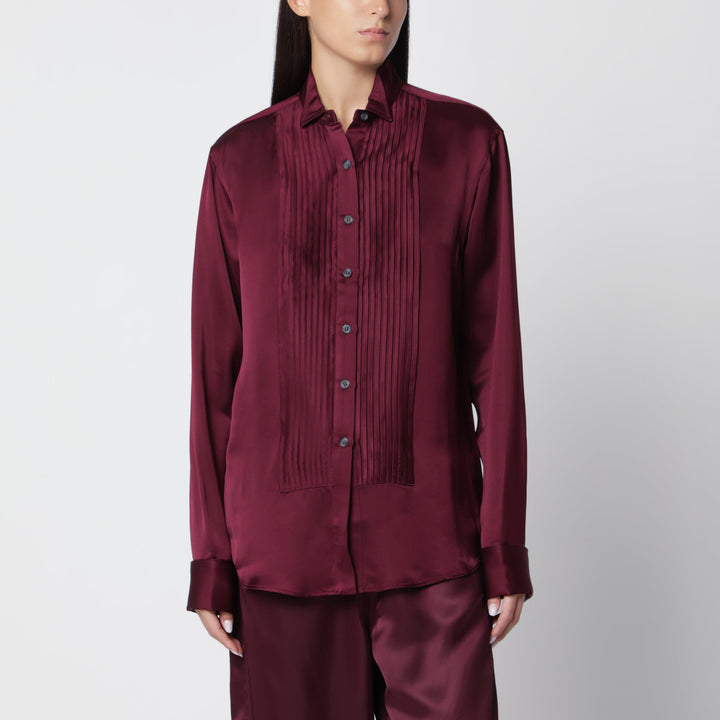 Sanderlak Aubergine Tuxedo Shirt In Viscose