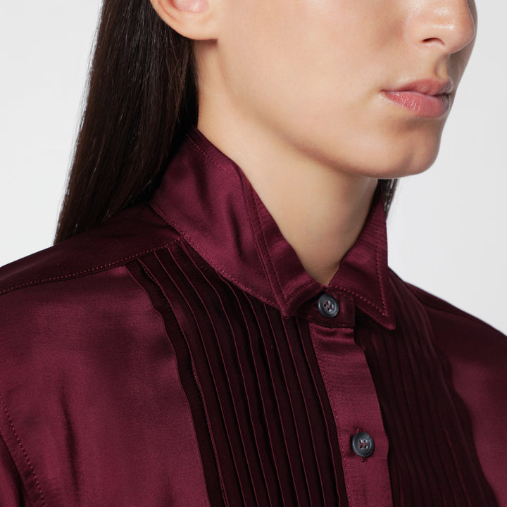 Sanderlak Aubergine Tuxedo Shirt In Viscose