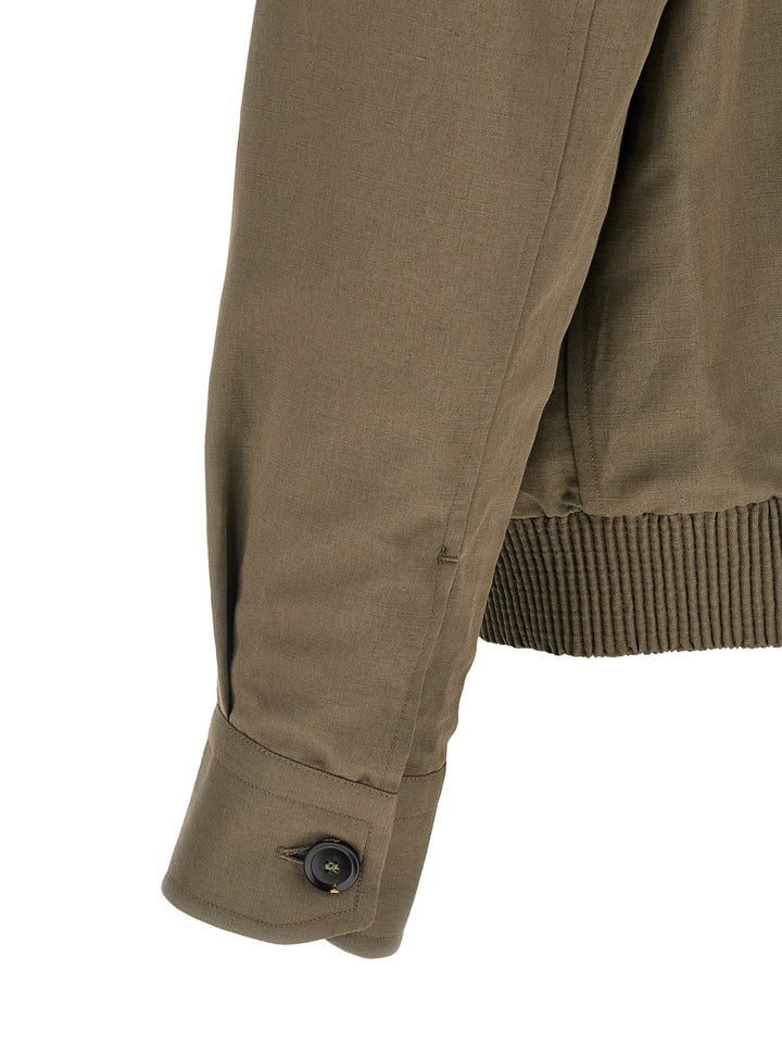 Brioni Linen Cotton Blouson Puffer Jackets - Verde | 243c70126f56af4fe19b31e5bb4ea1bac19cdb3a