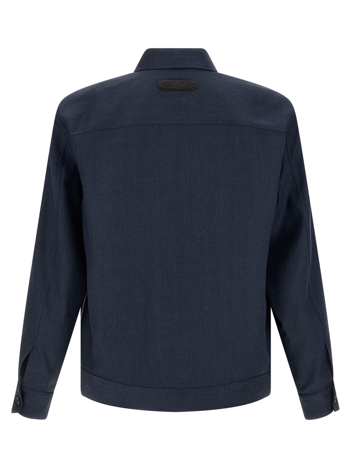 Brioni Linen Wool Blouson Puffer Jackets - Blu | 1760825187c2aef28222afdf269e91ed0de9e43b