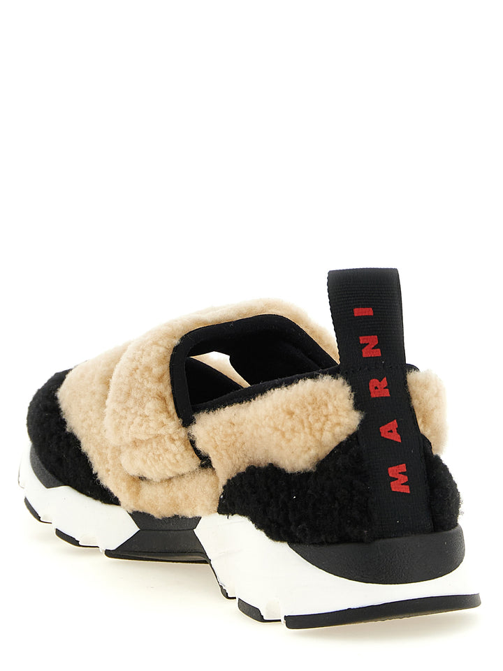 Marni Mary Jane Fur Sneakers - Bianco/Nero | f312586ef190b1023c5bcff715e9dc36fe6a3b39