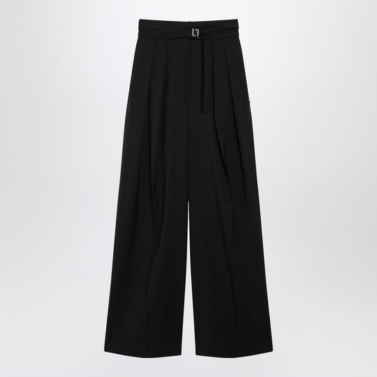 Black Wide-Leg Stretch-Wool Trousers