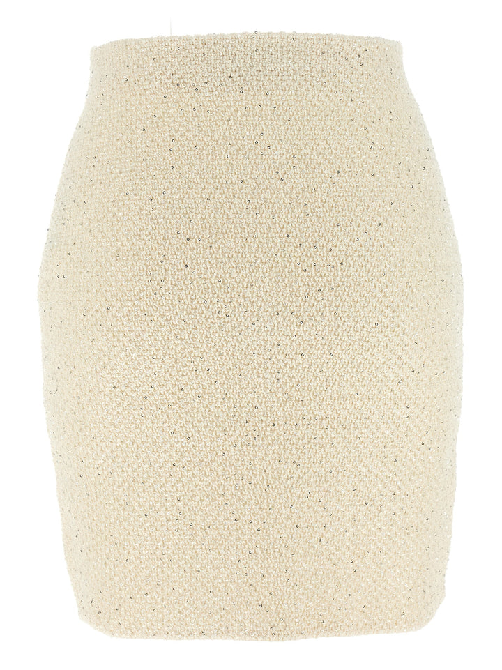 Self Portrait Cream Sequin Knit Mini Gonne - Bianco/Nero | c10254247e3dbd54916f529c0bb25f9612a57651