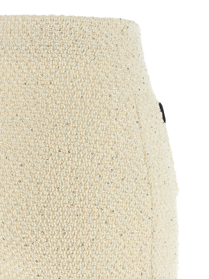 Self Portrait Cream Sequin Knit Mini Gonne - Bianco/Nero | 0515ec3cf20b2367794b309f00c872bb943286ea