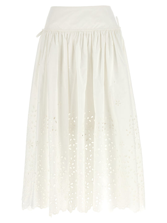 White Cotton Embroidered Midi Gonne Bianco