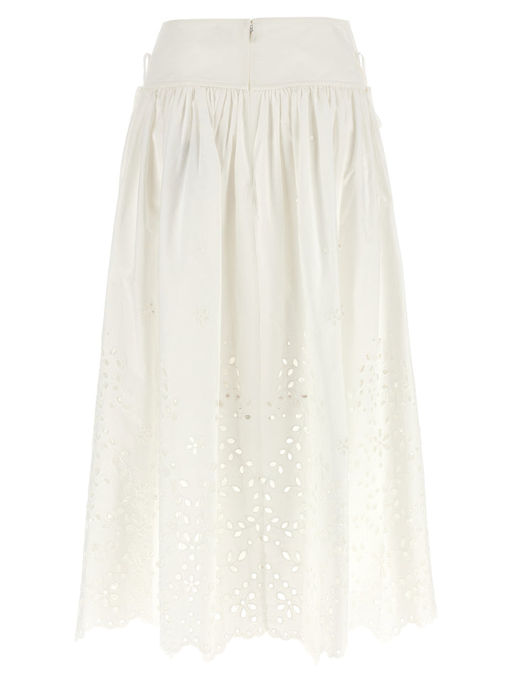 Self Portrait White Cotton Embroidered Midi Gonne - Bianco | bf2bca8acf643826a04fead12c4d069769c1d252