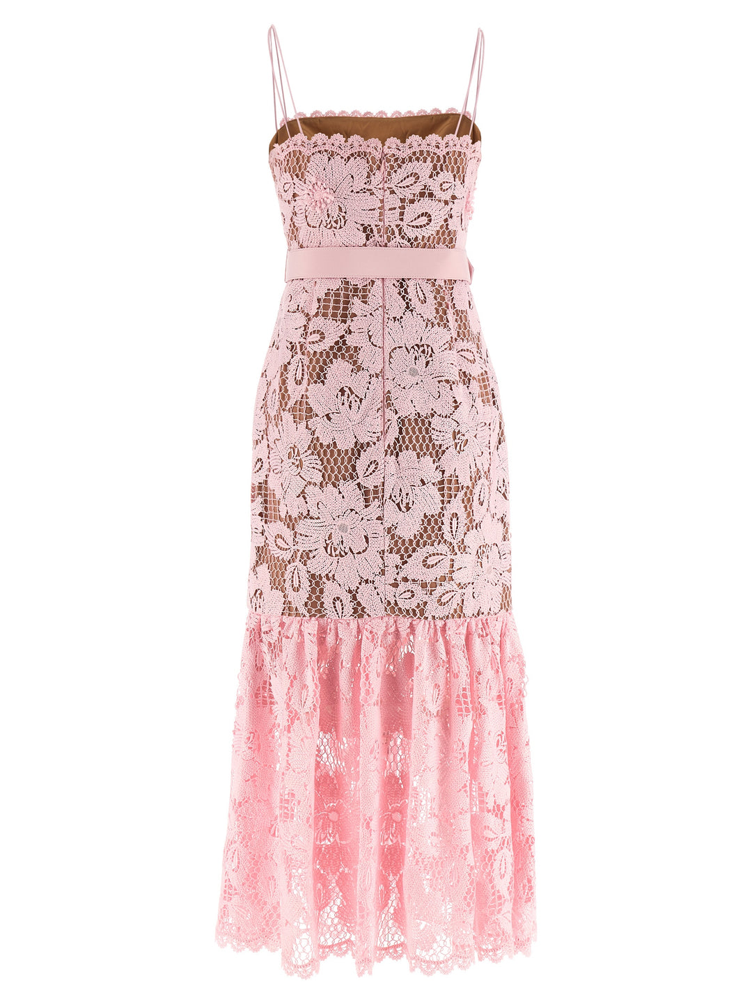 Self Portrait Pink Crochet Lace Midi Abiti - Rosa | 8bcaaab24ef842ca8cd0cd22bf9c3485364ac83b