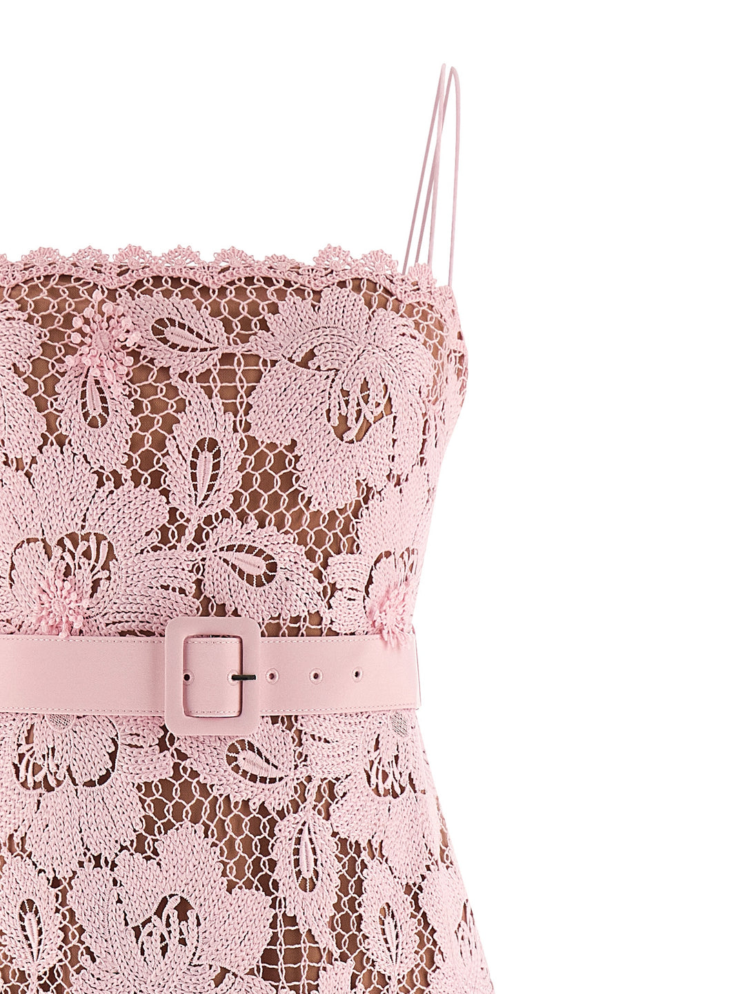 Self Portrait Pink Crochet Lace Midi Abiti - Rosa | 990362b37208c7cba801ab1a75de01c1f564e218