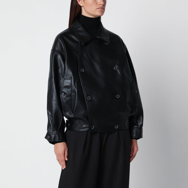 Black Double-Breasted Jacket In Faux Leather