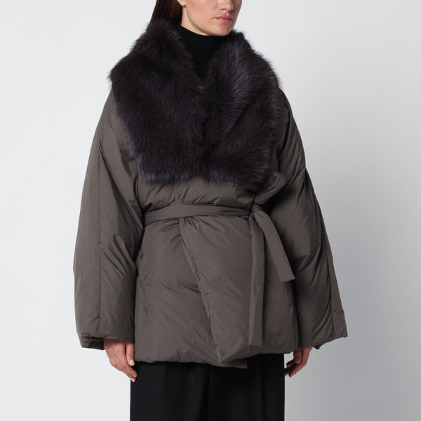 Egizio Grey Puffer Jacket With Faux Fur Collar