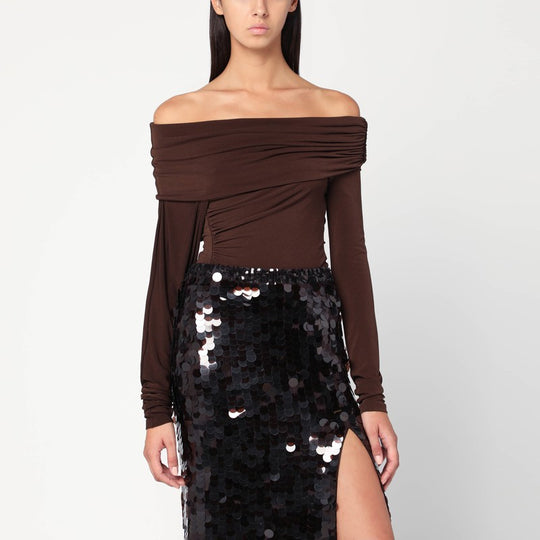 Top With Bare Shoulders In Brown Jersey