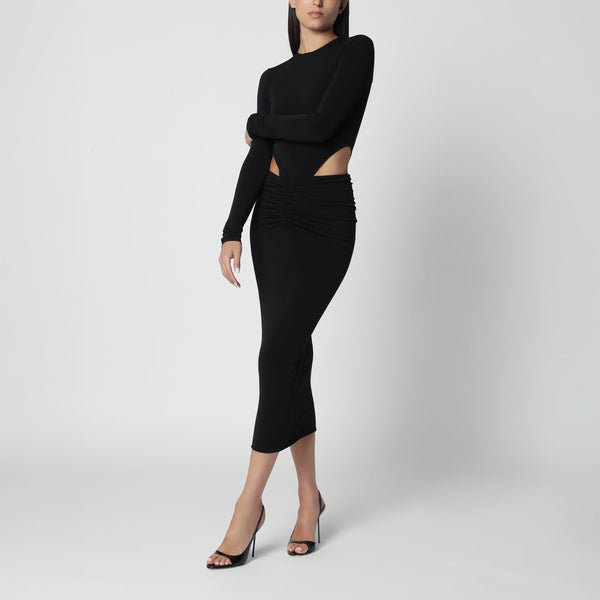 Black Midi Dress With Waist Cut-Out Detail