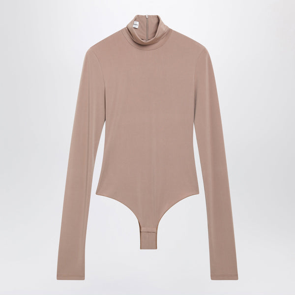 Blush Pink Turtleneck Bodysuit In Stretch Jersey