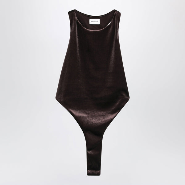 Brown Velvet-Effect Bodysuit
