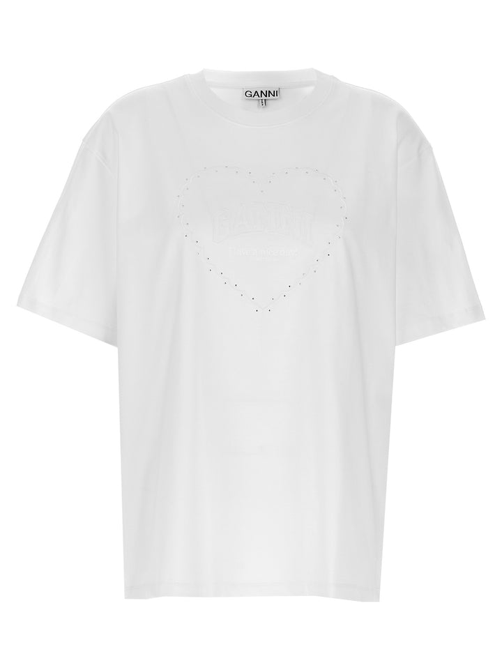 Ganni Rhinestone Logo Embroidery T shirt - Bianco | 00b7a4414e064ebd6abf130b9903b19766530b8f