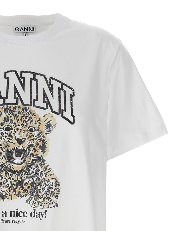 Ganni Leopard T shirt - Bianco | 0429529ac970df8eb0100f810ad4e046cfc98986