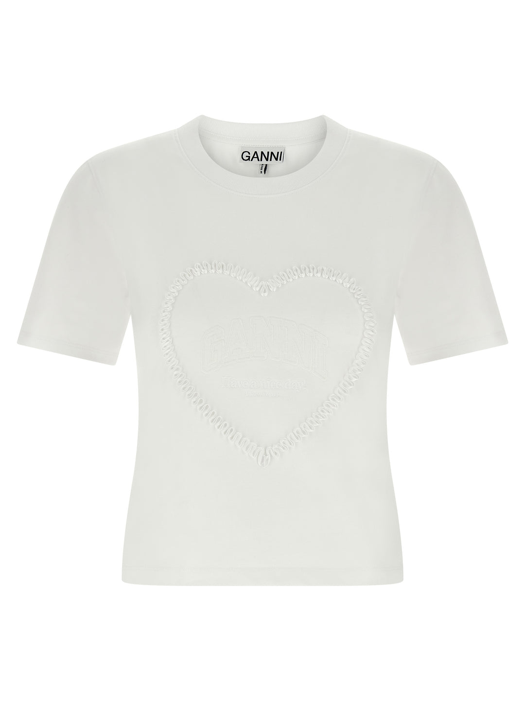 Ganni Heart Embroidery T shirt - Bianco | 204b7e5870fa9e2ac4900b62999ae45946d0dccf