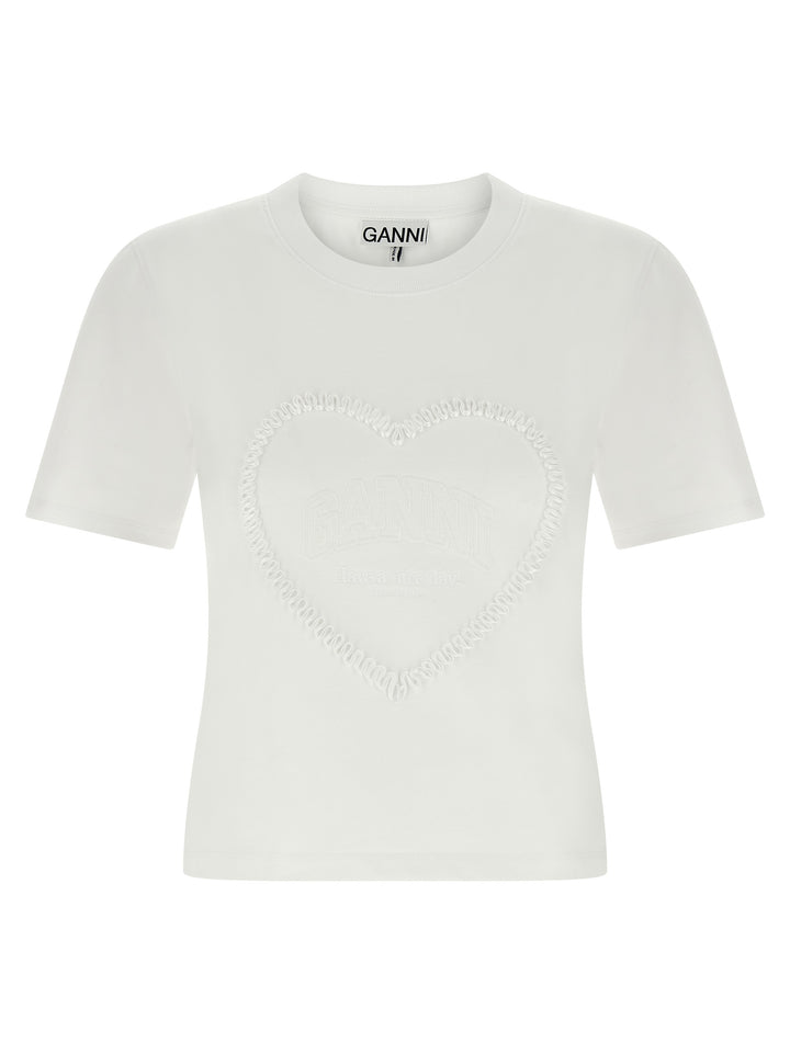 Ganni Heart Embroidery T shirt - Bianco | 204b7e5870fa9e2ac4900b62999ae45946d0dccf