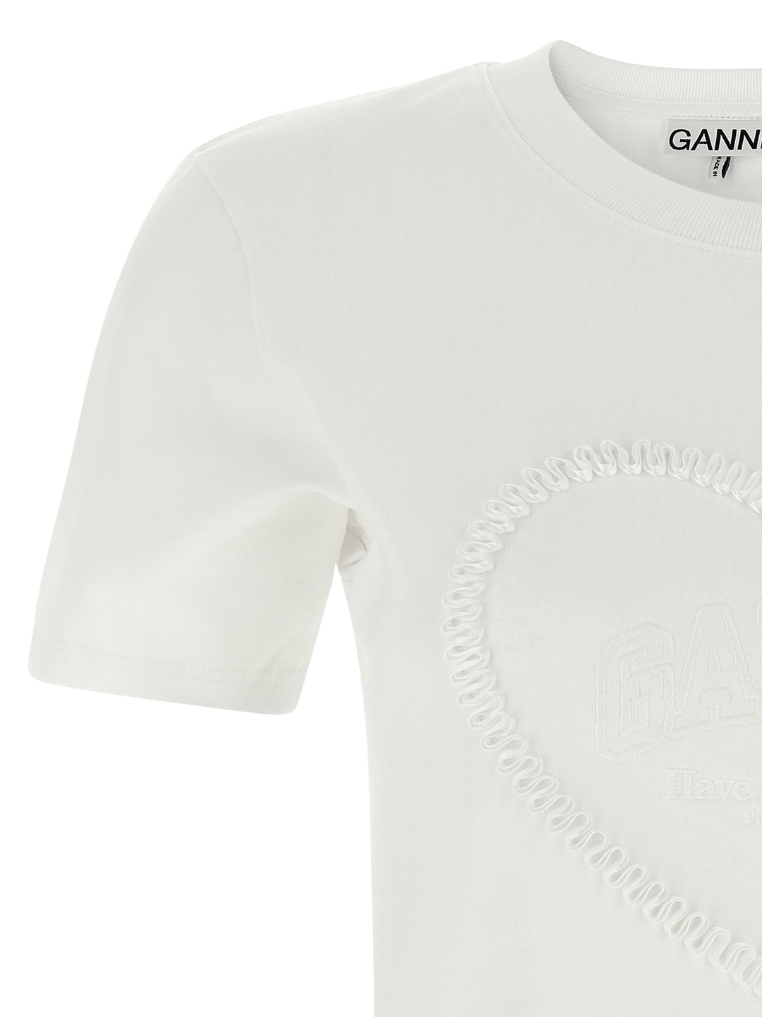 Ganni Heart Embroidery T shirt - Bianco | baeb27af9053db49820b87e1c78fa0ec4dac1d6e