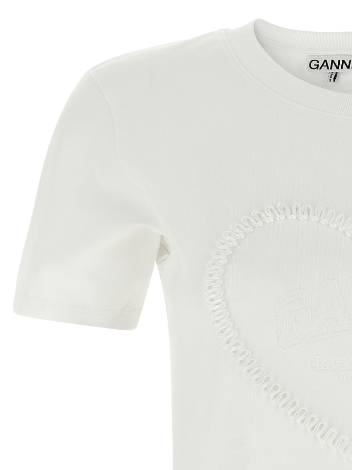 Ganni Heart Embroidery T shirt - Bianco | baeb27af9053db49820b87e1c78fa0ec4dac1d6e