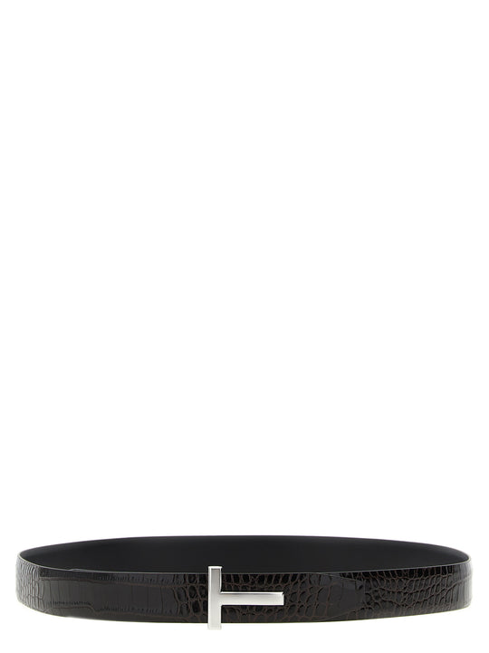 Reversible Crocodile Leather Belt Cinture Marrone