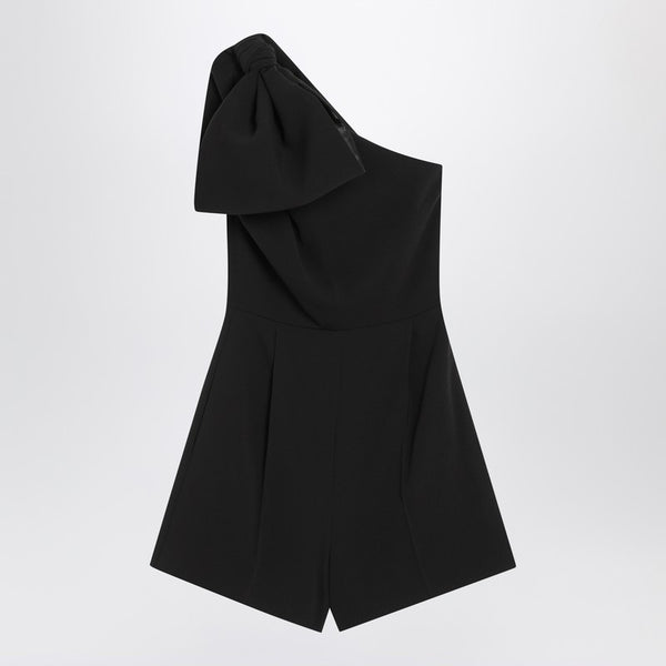One-Shoulder Short Jumpsuit In Black Cady