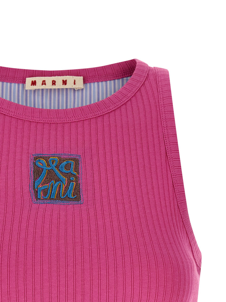 Marni Logo Patch Tank Top Top - Fucsia | 229ee529ca4506945de7516c10753d102def23fa