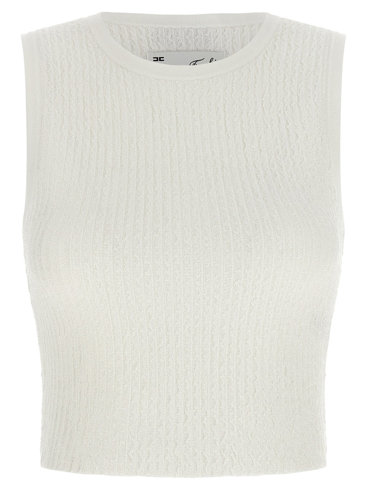 Elisabetta Franchi Ribbed Crop Top Top - Bianco | 23a4351db7f5a020c010c92966af7be7baf73101